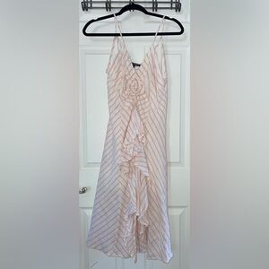 Malibu Days Pink/Red and White Striped Sleevelss Ruffle Midi Dress